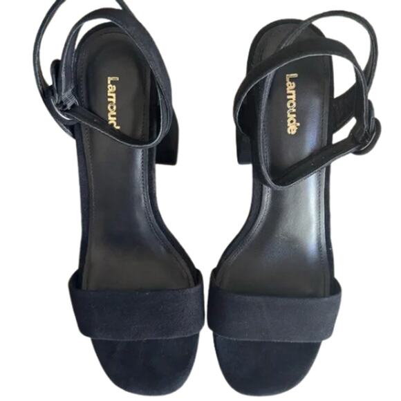 Larroudé Dolly Platform Sandal in Black Suede in Box EUC Size 9 - Picture 5 of 5